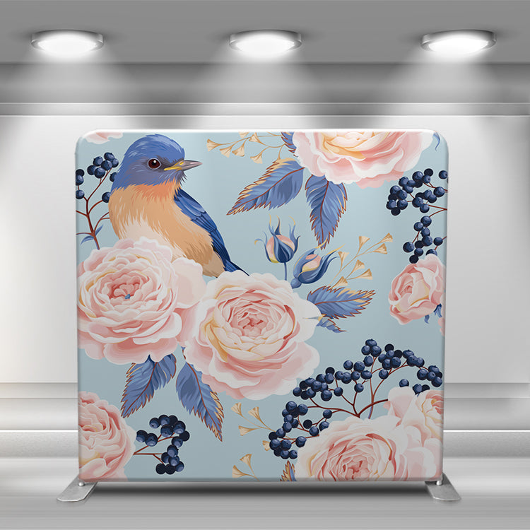 Pillow Cover - Paradise Leaves + Blue Mockingbird (Double Sided)