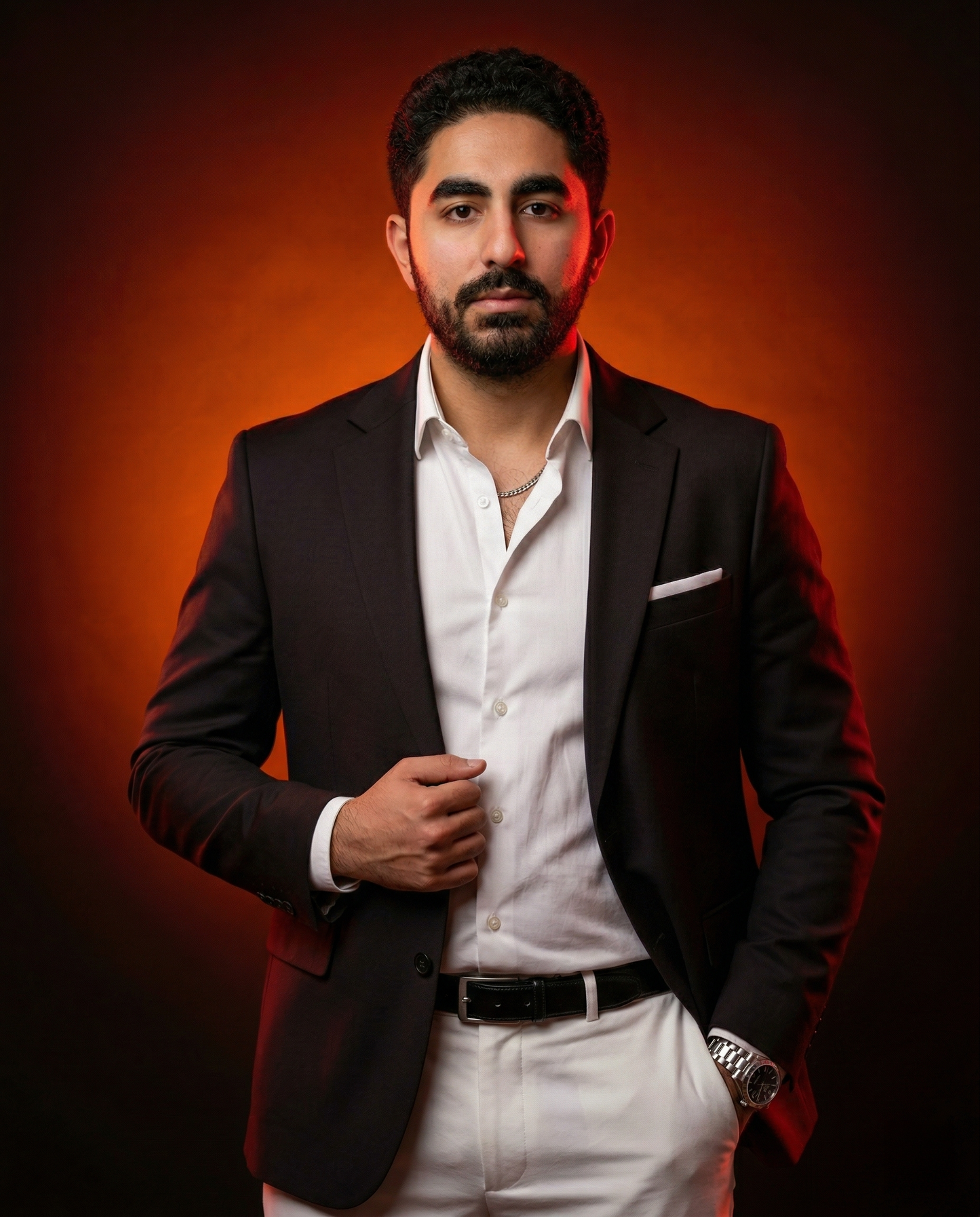 AI Prompt - Cinematic Portrait - Crimson Red Blazer Edition