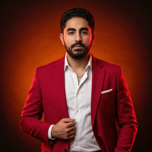 AI Prompt - Cinematic Portrait - Crimson Red Blazer Edition